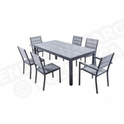 Ensemble table de jardin 180 cm + 2 fauteuils + 4 chaises gris