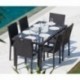 Ensemble table de jardin + 6 chaises acier et résine tressée gris anthracite