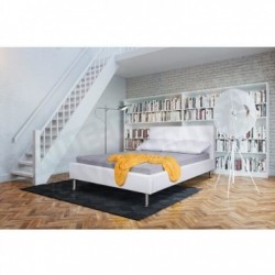 ARON Lit adulte 140x190cm capitonné simili blanc