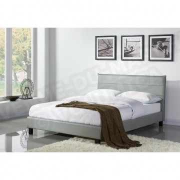 CESAR Lit + sommier 140x190cm simili gris