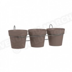 Lot 3 Pots "TOSCANE" Ø 15,3 Contenance 1,6 L + 1 support gris martelé