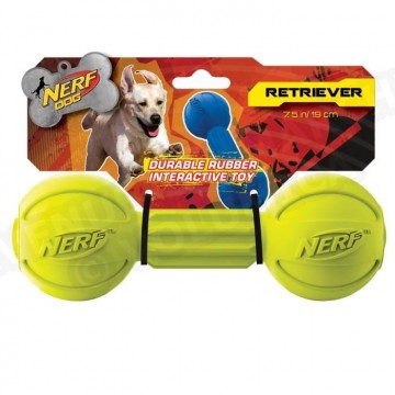 Jouet chien haltere Nerf dog barbell chew vert