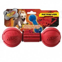 Jouet chien haltere Nerf dog barbell chew rouge